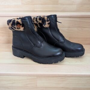 UGG Black Boots with Leopard Accent